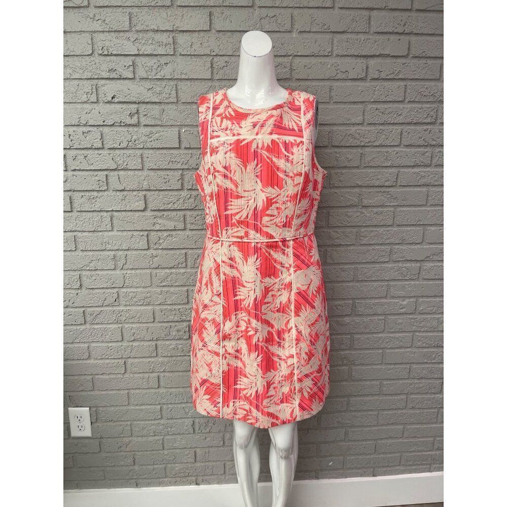 J. Crew Women Coral Cream Palm Print Jacquard Cut-Out Sheath Dress Size 12